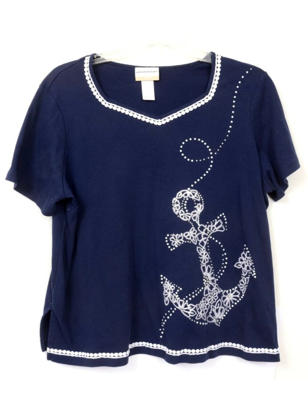 Alfred Dunner Women PLUS 1X‎ Nautical Beachy Short Sleeve Tee Navy Blue T-shirt